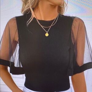 Elegant Black Sheer Sleeve Top